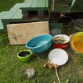 Dirty kitchenware left outdoor