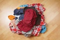 Dirty laundry pile on floor Royalty Free Stock Photo