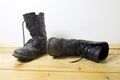 Dirty leather boots Royalty Free Stock Photo