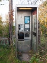 Dirty modern telephone box no door empty no people