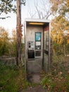 Dirty modern telephone box no door empty no people