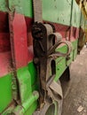 dirty old rope details and a dirty old canvas covered truck on a truck for transport. truck belt, safety