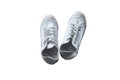 Dirty old used white footwear fashion casual trendy shoes on white background