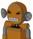 Dirty-Orange Mech With Bubble Head And Keyboard Mouth And Angry Eyes And Spike Tip