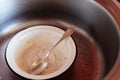 Dirty plate and spoon. dirty dishes after pasta Royalty Free Stock Photo