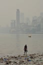 Dirty polluted beach in Mumbai, India