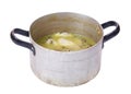 Dirty pot with soup Royalty Free Stock Photo