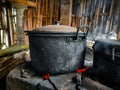 Dirty pots blackened by wood-burning smoke. Indonesian traditional cookware