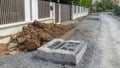 Dirty road under construction and drain pipe Royalty Free Stock Photo