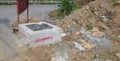 Dirty road under construction and drain pipe Royalty Free Stock Photo