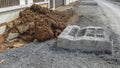 Dirty road under construction and drain pipe Royalty Free Stock Photo