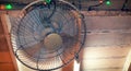 Dirty Rotational Fan on a Old Wooden Ceiling