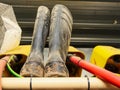 Dirty rubber boots. Royalty Free Stock Photo