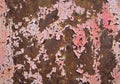 Dirty rust pink metal background peeling paint