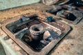 Dirty rusty gas burner of an old gas stove Royalty Free Stock Photo