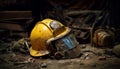 Dirty, rusty work helmet protects workers in construction industry generated by AI Royalty Free Stock Photo