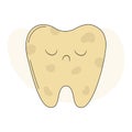 Dirty sad unhappy teeth. Plaque, stains or caries hole. Dental care concept. Vector flat cartoon illustration