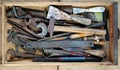 Dirty set of hand tools, vintage background with old tools Royalty Free Stock Photo