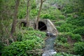 Dirty sewage stream flowing from sewer tunnel