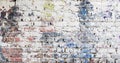 Dirty shabby painted brick surface, paints of different colors. Colorful grunge texture of wall Royalty Free Stock Photo
