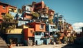 Dirty slum, crowded with poverty, chaotic cityscape, obsolete residential buildings generated by AI