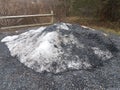 snow pile or mound with asphalt and gravel