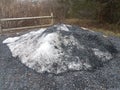 snow pile or mound with asphalt and gravel