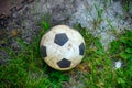 Dirty soccer ball on the ground