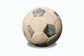 Dirty soccer ball on white background