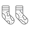 Dirty socks thin line icon, laundry and wardrobe, smelly socks sign, vector graphics, a linear pattern on a white