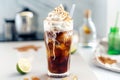 Dirty Soda with Cream Topping and Lime in Tall Glass Royalty Free Stock Photo