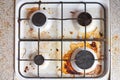 Dirty stove with food leftovers Royalty Free Stock Photo