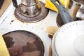 Dirty stove top in domestic kitchen