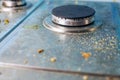 Dirty stove top with oil splatters, fat stains and food leftovers Royalty Free Stock Photo