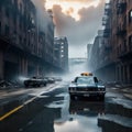 dirty street with cars and buildings in