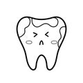 Dirty tooth with caries. Line art dental character. Teeth health care Royalty Free Stock Photo