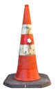 Dirty traffic cone isolated on white