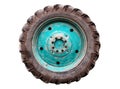 Dirty used tractor wheel on white