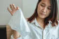 Dirty virus infection and used tissue paper women handle with hateful Royalty Free Stock Photo