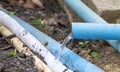 Dirty water flowing through PVC pipe