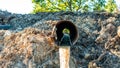 Dirty water flows down the pipes to the environment,nature pollution,industrial waste stream,close-up. Royalty Free Stock Photo