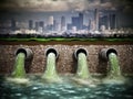 Dirty water pouring into the water from sewer pipes. 3D illustration Royalty Free Stock Photo