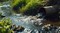 Dirty water pours out of the pipe into the river. Environmental pollution.generative ai Royalty Free Stock Photo