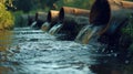 Dirty water pours out of the pipe into the river. Environmental pollution.generative ai Royalty Free Stock Photo