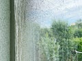 Dirty window after renovation dirtied with paint. Royalty Free Stock Photo