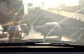 Dirty Windshield, Pollution Auto Glass dirty with interior view in car