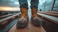 Dirty work boots on a construction site Royalty Free Stock Photo