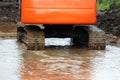 the dirty work of the excavator , which digs and leveled the ground scoops water on road repairs