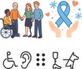 Disabilities Awareness Vector Bundle â Unity, Support Ribbon, and Accessibility Icon Set Royalty Free Stock Photo