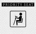 Disabilities or cripple with crutches sign. Priority seating for customers, special place icon isolated on background. Royalty Free Stock Photo